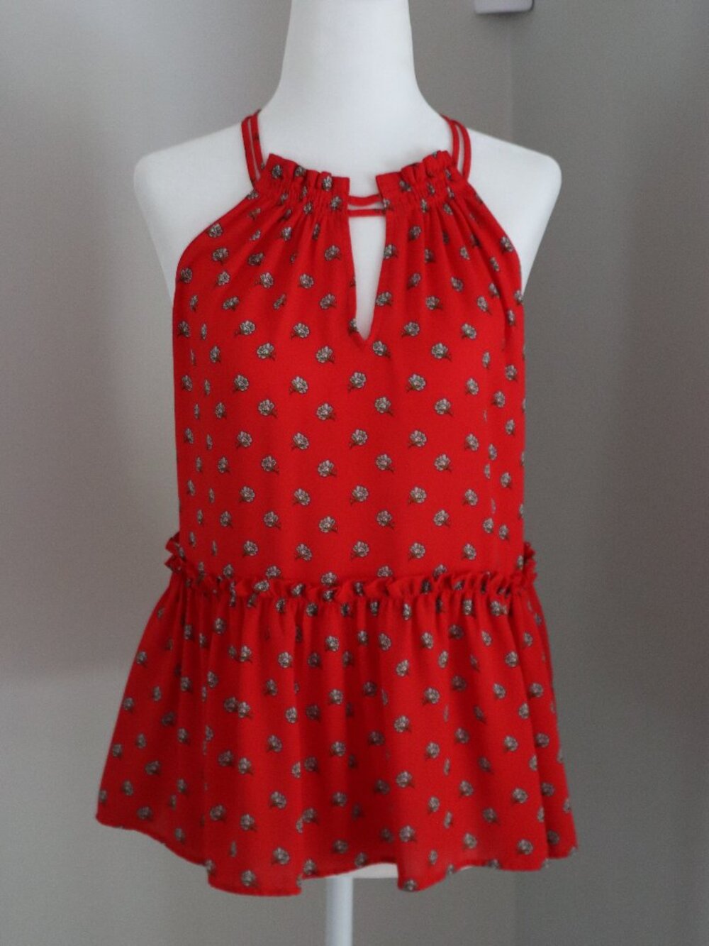 LOFT Red Peplum Floral Keyhole Halter Top XS